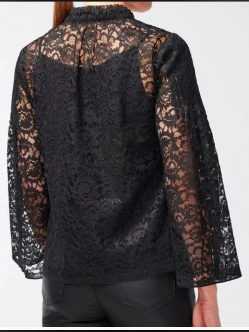 Chico's black lace bell‎ sleeve blouse with cami Size 14 NWT